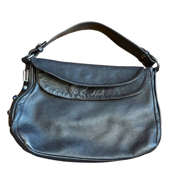 Salvatore Ferragamo brown leather shoulder bag beaded accents  pebbled finish - Picture 1 of 15